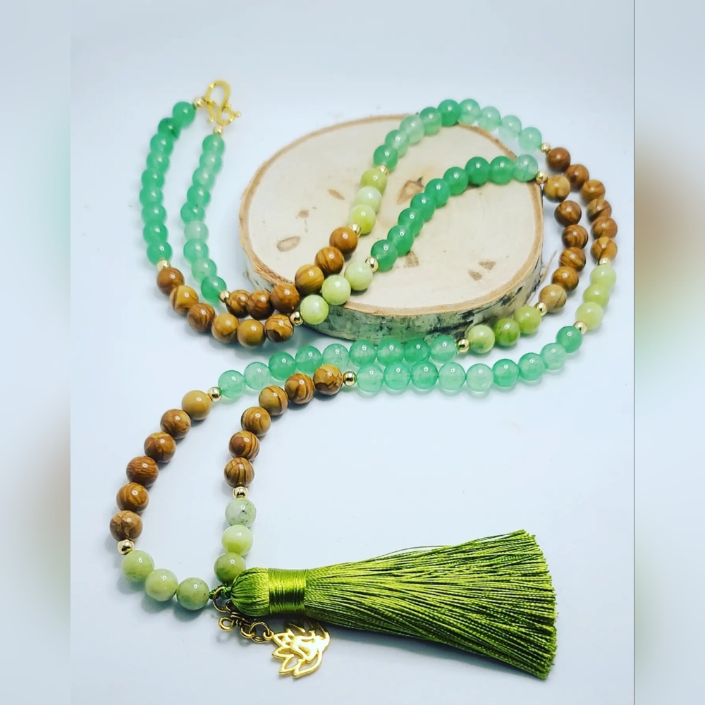 Jade, Green Aventurine, Picture Jasper Mala 108 Bead necklace